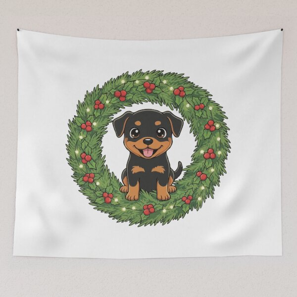Item preview, Rottweiler Puppy in Christmas Wreath - Christmas Dog Lover designed and sold by The Real Life Symphony.