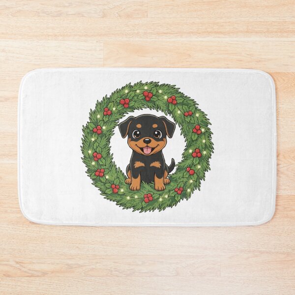 Item preview, Rottweiler Puppy in Christmas Wreath - Christmas Dog Lover designed and sold by The Real Life Symphony.