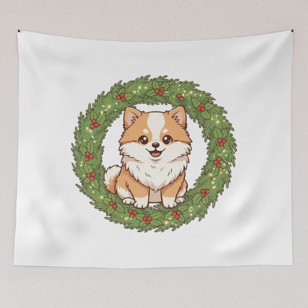 Item preview, Cute Pomeranian Puppy in Christmas Wreath - Christmas Dog Lover designed and sold by The Real Life Symphony.