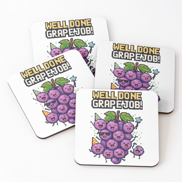 Item preview, Well Done Grape Job | Cheering Pixel Grapes Pun Design designed and sold by BoxaroundJacks.