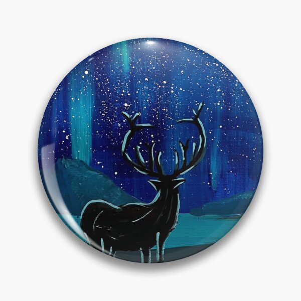 Item preview, Deer Under Aurora Borealis - Blue Night Time Scene with Lake and Mountains designed and sold by stainsbystev.