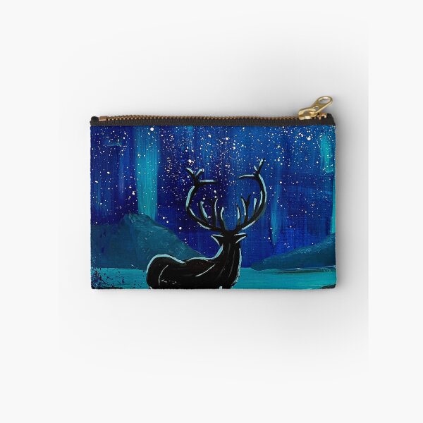 Item preview, Deer Under Aurora Borealis - Blue Night Time Scene with Lake and Mountains designed and sold by stainsbystev.