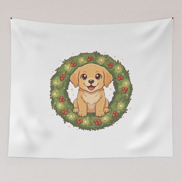 Item preview, Cute Golden Retriever Puppy in Christmas Wreath - Christmas Dog Lover designed and sold by The Real Life Symphony.