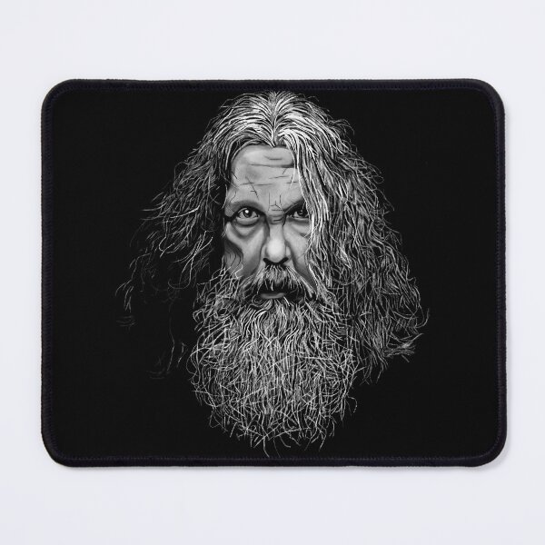 Item preview, Alan Moore Portrait - Gritty Comic Writer Black and White Art designed and sold by mongeekshirts.
