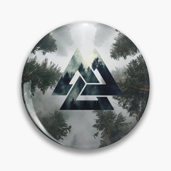 Item preview, Valknut Framed by Misty Ancient Forest Canopy designed and sold by MythologyRealm.