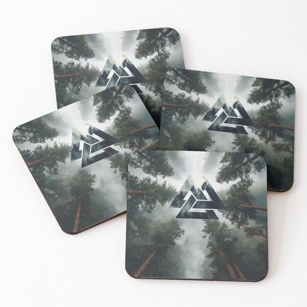 Item preview, Valknut Framed by Misty Ancient Forest Canopy designed and sold by MythologyRealm.