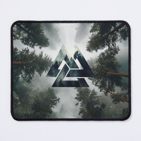 Item preview, Valknut Framed by Misty Ancient Forest Canopy designed and sold by MythologyRealm.