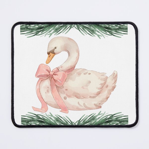 Item preview, Watercolor Swan with Pink Bow and Pine – Coquette Christmas Winter Aesthetic designed and sold by DivinePassion.