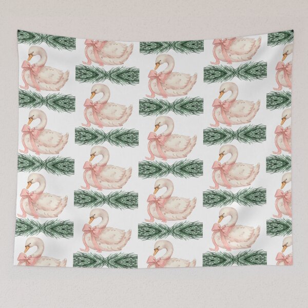 Item preview, Watercolor Swan with Pink Bow and Pine – Coquette Christmas Winter Aesthetic designed and sold by DivinePassion.