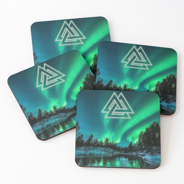 Item preview, Valknut Glowing Above a Northern Lights Sky designed and sold by MythologyRealm.