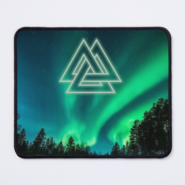 Item preview, Valknut Glowing Above a Northern Lights Sky designed and sold by MythologyRealm.
