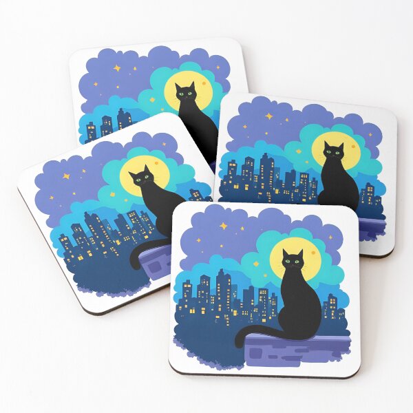 Item preview, Black Cat Out at Night With a Full Moon and the City Skyline designed and sold by bestggraphico.