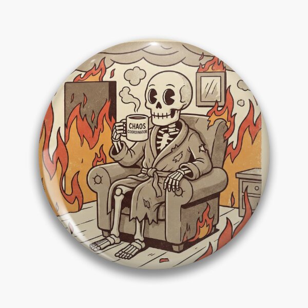 Item preview, Chaos Coordinator Skeleton Meme – Funny Skeleton in Burning Room Sticker designed and sold by predatorvx.