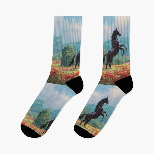 Item preview, An Andalusian horse rearing up on its hind legs in a flower-filled field Horses in Motion designed and sold by CDC40.