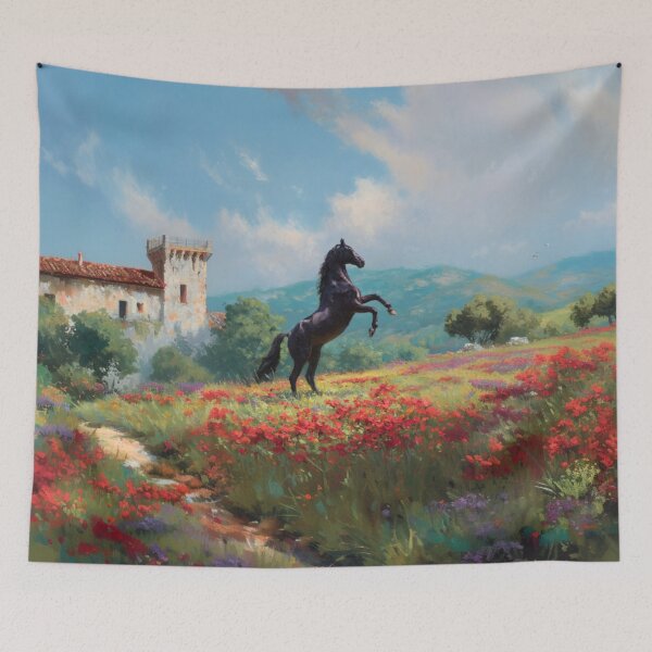 Item preview, An Andalusian horse rearing up on its hind legs in a flower-filled field Horses in Motion designed and sold by CDC40.