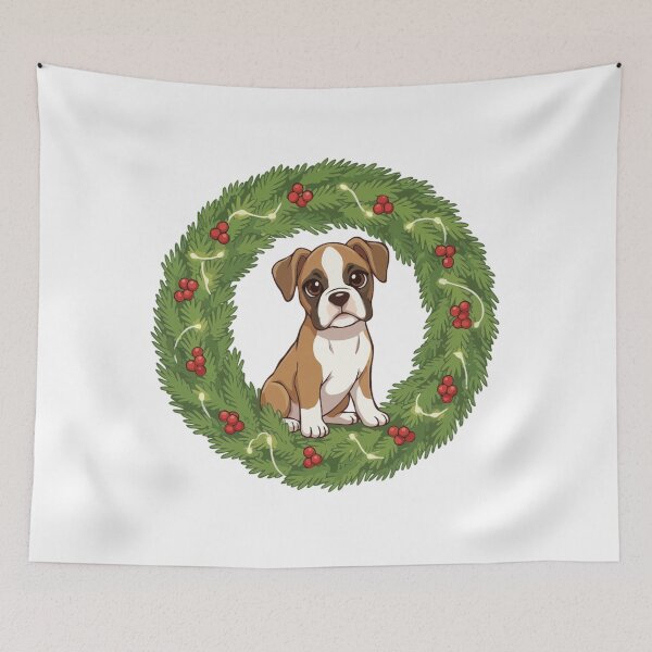 Item preview, Cute Boxer Puppy in Christmas Wreath - Christmas Dog Lover designed and sold by The Real Life Symphony.