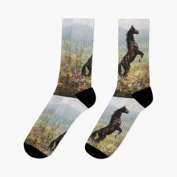 Item preview, An Andalusian horse rearing up on its hind legs in a flower-filled field Horses in Motion designed and sold by CDC40.