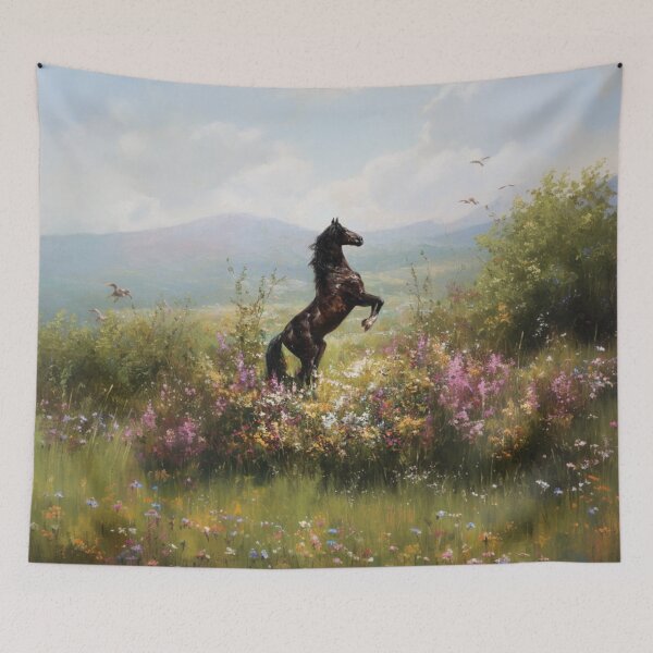 Item preview, An Andalusian horse rearing up on its hind legs in a flower-filled field Horses in Motion designed and sold by CDC40.