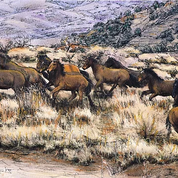 Artwork thumbnail, Spooked Wild Mustangs by Randy Sprout Fine Art