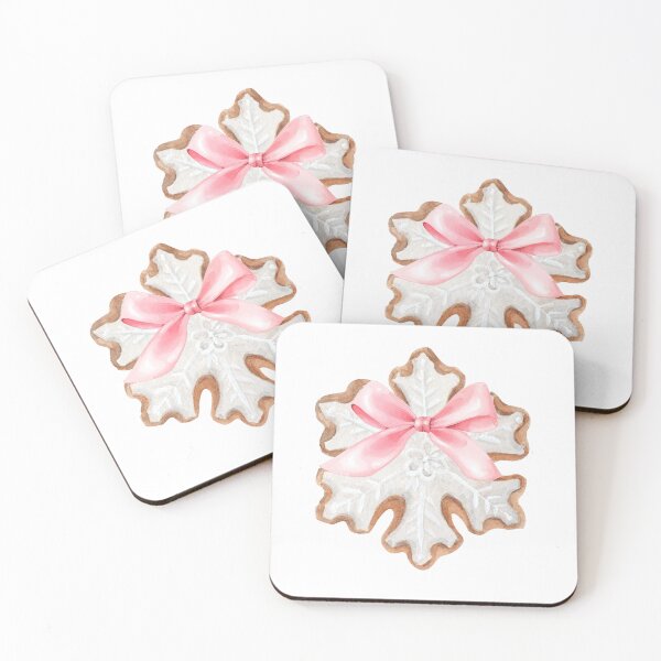 Item preview, Watercolor Snowflake Cookie with Pink Bow – Coquette Christmas Winter Aesthetic designed and sold by DivinePassion.