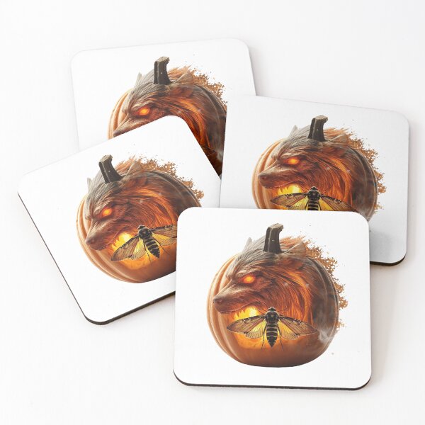 Item preview, Fiery Werewolf Pumpkin with Death’s-Head Moth – Dark Fantasy Halloween Art. designed and sold by printeGear.