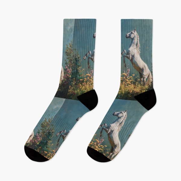Item preview, An Andalusian horse rearing up on its hind legs in a flower-filled field Horses in Motion designed and sold by CDC40.