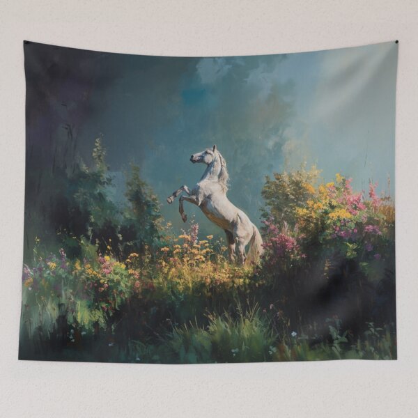 Item preview, An Andalusian horse rearing up on its hind legs in a flower-filled field Horses in Motion designed and sold by CDC40.
