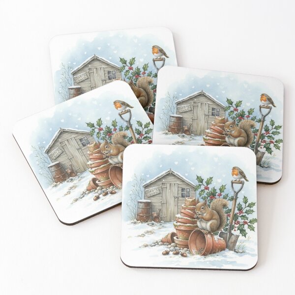 Item preview, Christmas Squirrel in Snowy Garden Watercolor Illustration – Robin and Dad’s Shed designed and sold by Pixel Pout.