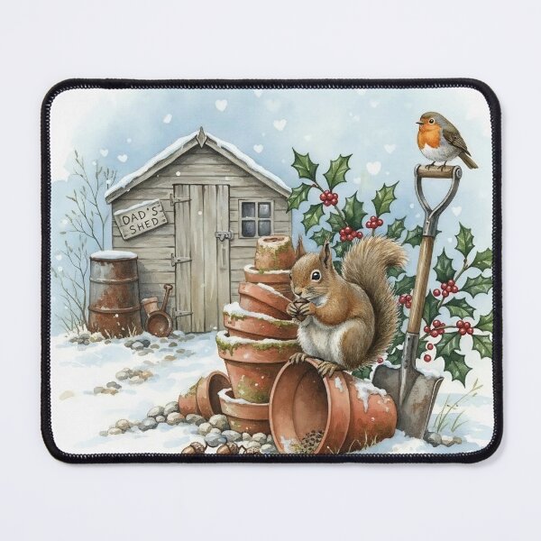 Item preview, Christmas Squirrel in Snowy Garden Watercolor Illustration – Robin and Dad’s Shed designed and sold by Pixel Pout.