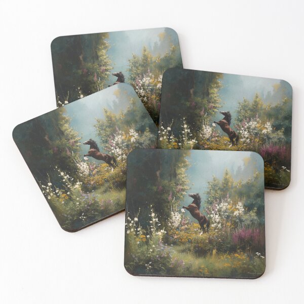 Item preview, An Andalusian horse rearing up on its hind legs in a flower-filled field Horses in Motion designed and sold by CDC40.