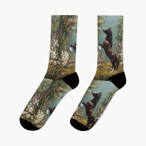 Item preview, An Andalusian horse rearing up on its hind legs in a flower-filled field Horses in Motion designed and sold by CDC40.