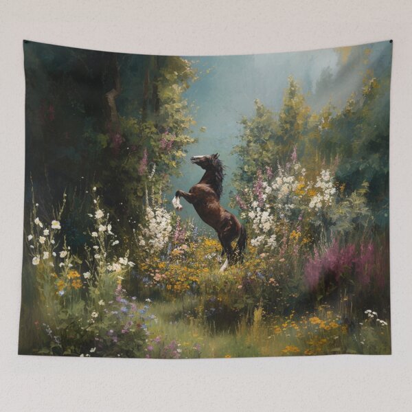 Item preview, An Andalusian horse rearing up on its hind legs in a flower-filled field Horses in Motion designed and sold by CDC40.