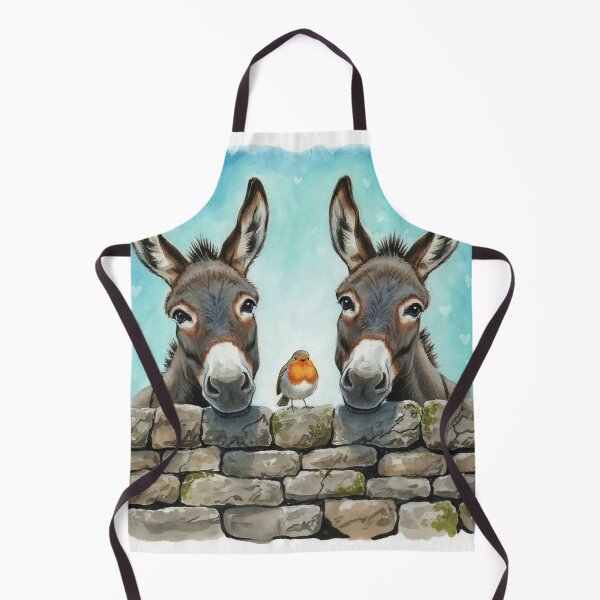 Item preview, Two Donkeys and Robin Watercolor Illustration – Cute Farm Animals Over Stone Wall designed and sold by Pixel Pout.