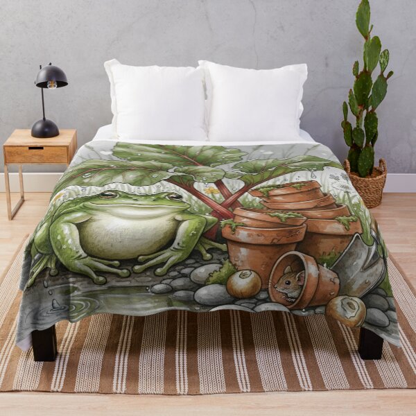 Item preview, Cute Frog by Pond Watercolor Illustration – Garden Rhubarb and Terracotta Pots designed and sold by Pixel Pout.