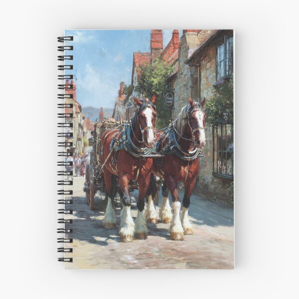 Item preview, A team of Clydesdales pulling a heavy wagon through a picturesque village Horses in Motion designed and sold by CDC40.