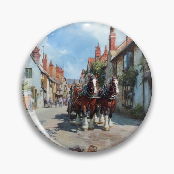 Item preview, A team of Clydesdales pulling a heavy wagon through a picturesque village Horses in Motion designed and sold by CDC40.