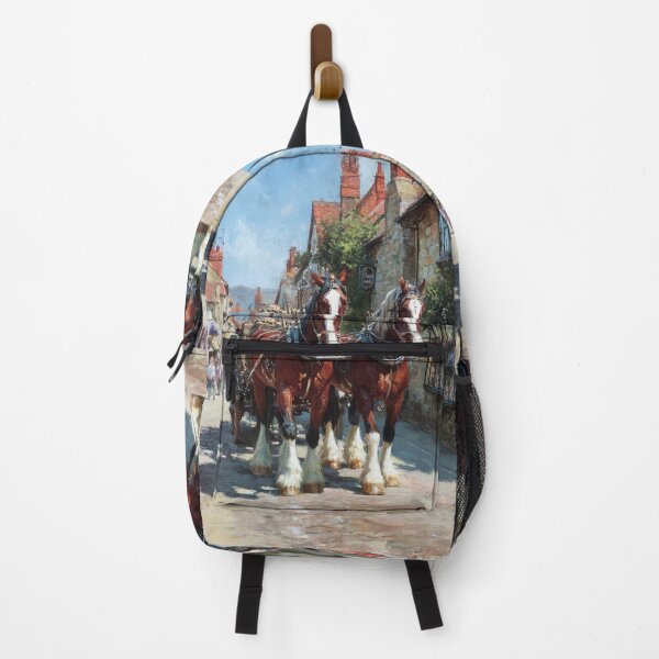 Item preview, A team of Clydesdales pulling a heavy wagon through a picturesque village Horses in Motion designed and sold by CDC40.