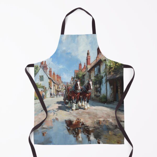 Item preview, A team of Clydesdales pulling a heavy wagon through a picturesque village Horses in Motion designed and sold by CDC40.