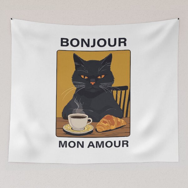Item preview, French Cat Bonjour Mon Amour designed and sold by DariaDoodleArt.