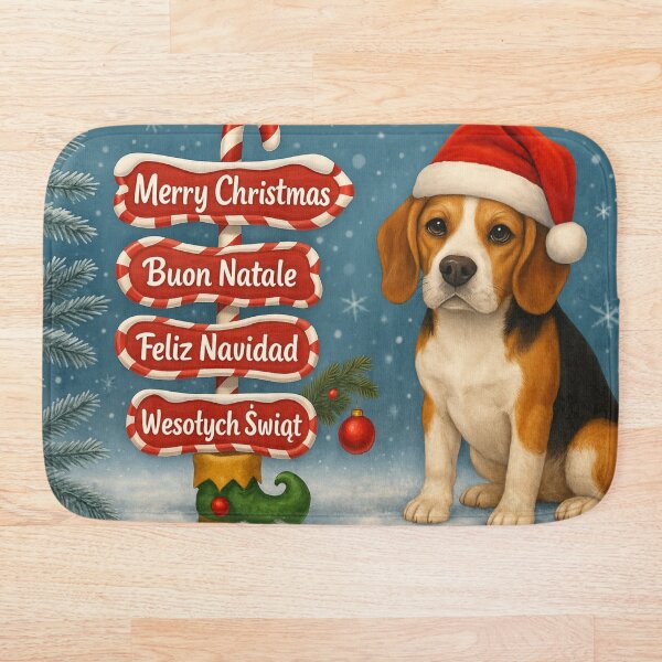 Aperçu de l'œuvre Panneau de Noël Beagle – Illustration de cannes de Noël créée et vendue par GivingJoy.