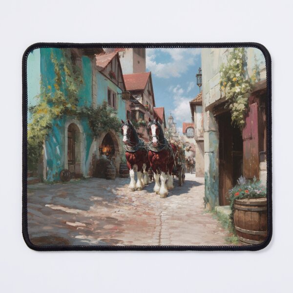 Item preview, A team of Clydesdales pulling a heavy wagon through a picturesque village Horses in Motion designed and sold by CDC40.
