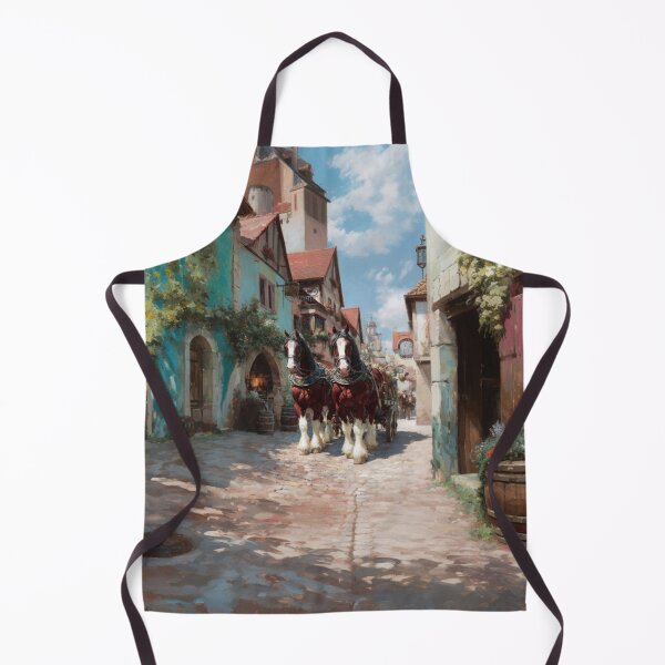Item preview, A team of Clydesdales pulling a heavy wagon through a picturesque village Horses in Motion designed and sold by CDC40.