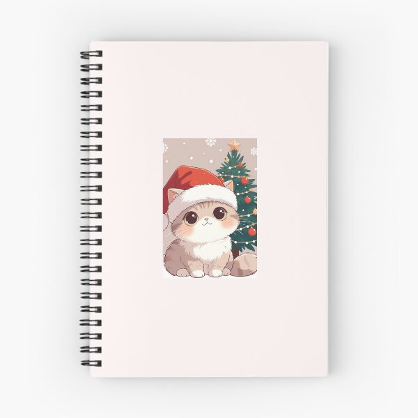 Artikelvorschau, Kawaii Weihnachtskätzchen 2025 – Beige Weihnachtskatze entworfen und verkauft von Design-Curios.