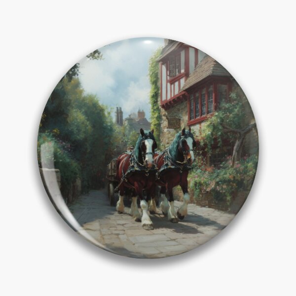 Item preview, A team of Clydesdales pulling a heavy wagon through a picturesque village Horses in Motion designed and sold by CDC40.