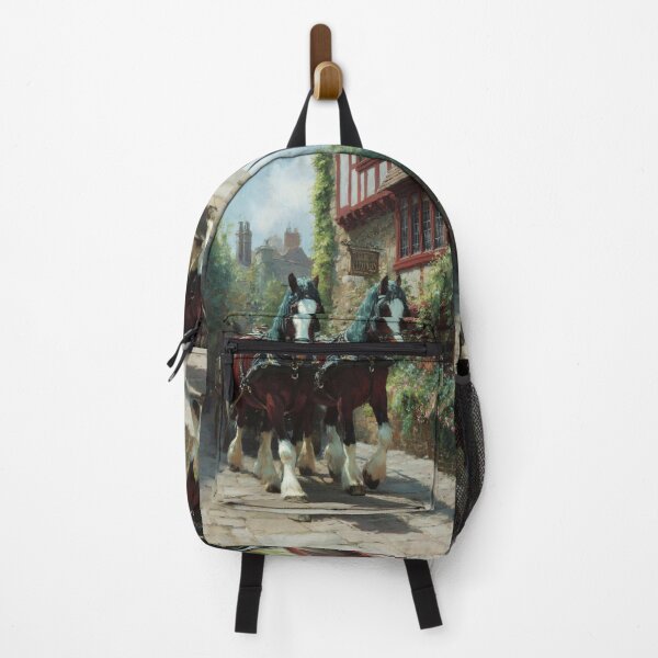 Item preview, A team of Clydesdales pulling a heavy wagon through a picturesque village Horses in Motion designed and sold by CDC40.