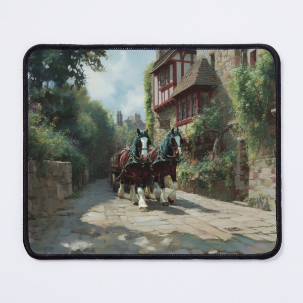 Item preview, A team of Clydesdales pulling a heavy wagon through a picturesque village Horses in Motion designed and sold by CDC40.