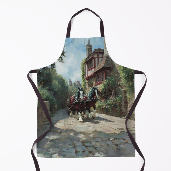Item preview, A team of Clydesdales pulling a heavy wagon through a picturesque village Horses in Motion designed and sold by CDC40.