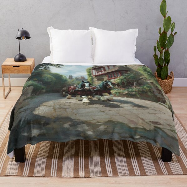 Item preview, A team of Clydesdales pulling a heavy wagon through a picturesque village Horses in Motion designed and sold by CDC40.