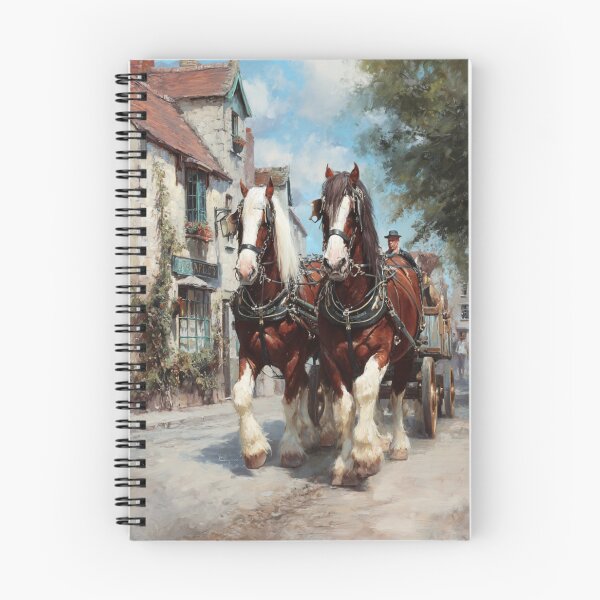 Item preview, A team of Clydesdales pulling a heavy wagon through a picturesque village Horses in Motion designed and sold by CDC40.