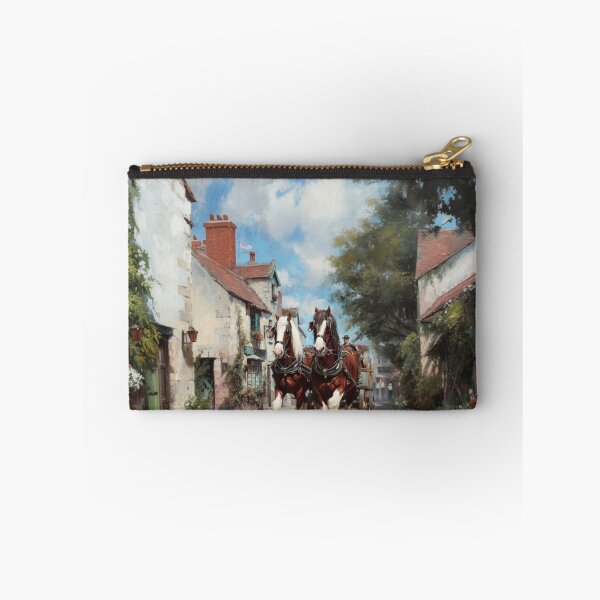 Item preview, A team of Clydesdales pulling a heavy wagon through a picturesque village Horses in Motion designed and sold by CDC40.
